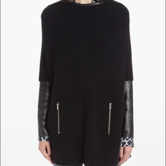 Maje Sweaters - Maje black wool/cashmere sweater leather accents S